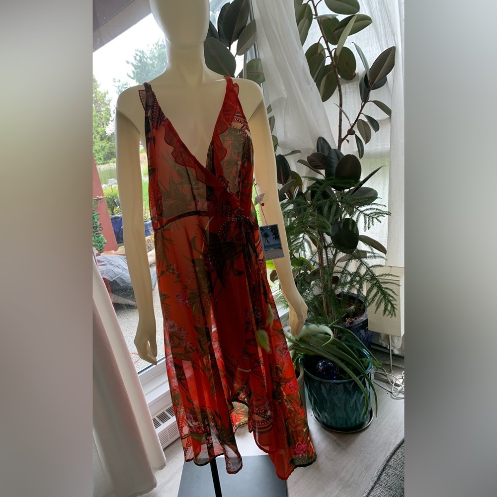 🆕 Violet Sky XL ocean+air+salty hair Women’s Red Sheer Beach Cover Up